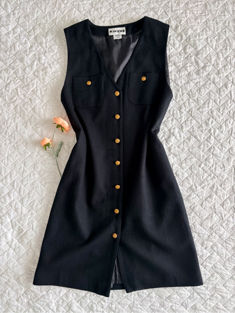 Vintage Joan Leslie Lambswool Blend Vest Dress Gold Buttons Size 4P
